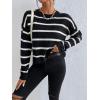 image:imageGORGLITTER Womens Striped Drop Shoulder Sweater Oversized Crew Neck Knit Sweaters Pullover TopBlack