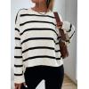 image:imageGORGLITTER Womens Striped Drop Shoulder Sweater Oversized Crew Neck Knit Sweaters Pullover TopBlack and White