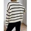 image:imageGORGLITTER Womens Striped Drop Shoulder Sweater Oversized Crew Neck Knit Sweaters Pullover TopBlack and White