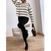 image:imageGORGLITTER Womens Striped Drop Shoulder Sweater Oversized Crew Neck Knit Sweaters Pullover TopBlack and White