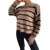 image:imageGORGLITTER Womens Striped Drop Shoulder Sweater Oversized Crew Neck Knit Sweaters Pullover TopKhaki