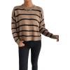 image:imageGORGLITTER Womens Striped Drop Shoulder Sweater Oversized Crew Neck Knit Sweaters Pullover TopKhaki