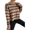 image:imageGORGLITTER Womens Striped Drop Shoulder Sweater Oversized Crew Neck Knit Sweaters Pullover TopKhaki