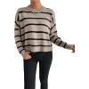 image:imageGORGLITTER Womens Striped Drop Shoulder Sweater Oversized Crew Neck Knit Sweaters Pullover TopLight Khaki