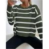 image:imageGORGLITTER Womens Striped Drop Shoulder Sweater Oversized Crew Neck Knit Sweaters Pullover TopOlive Green