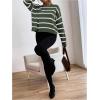 image:imageGORGLITTER Womens Striped Drop Shoulder Sweater Oversized Crew Neck Knit Sweaters Pullover TopOlive Green