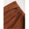 image:imageGORGLITTER Womens Suede Bodycon Mini Skirts Fall Wrap High Waisted Ruched Asymmetrical Tulip Pencil Short SkirtsBrown