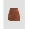 image:imageGORGLITTER Womens Suede Bodycon Mini Skirts Fall Wrap High Waisted Ruched Asymmetrical Tulip Pencil Short SkirtsBrown