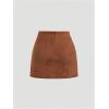 image:imageGORGLITTER Womens Suede Bodycon Mini Skirts Fall Wrap High Waisted Ruched Asymmetrical Tulip Pencil Short SkirtsBrown