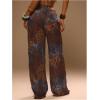 image:imageGORGLITTER Womens Tie Dye Linen Pants Summer Casual Boho Bow Elastic Low Waist Drawstring Wide Leg Cover Up PantsBrown