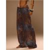image:imageGORGLITTER Womens Tie Dye Linen Pants Summer Casual Boho Bow Elastic Low Waist Drawstring Wide Leg Cover Up PantsBrown
