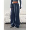 image:imageGORGLITTER Womens Wide Leg Joggers Sweatpants Baggy Y2k Elastic Waist Straight Leg Flared Loose Track Pants BottomsDusty Blue