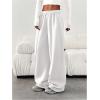 image:imageGORGLITTER Womens Wide Leg Joggers Sweatpants Baggy Y2k Elastic Waist Straight Leg Flared Loose Track Pants BottomsWhite