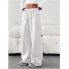 image:imageGORGLITTER Womens Wide Leg Joggers Sweatpants Baggy Y2k Elastic Waist Straight Leg Flared Loose Track Pants BottomsWhite