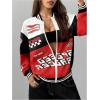 image:imageGORGLITTER Womens Y2k Varsity Jacket Racing Bomber Letterman Jackets Zip Up Oversized Letter Graphic Motorcycle CoatsBlack