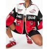image:imageGORGLITTER Womens Y2k Varsity Jacket Racing Bomber Letterman Jackets Zip Up Oversized Letter Graphic Motorcycle CoatsBlack White Red