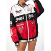 image:imageGORGLITTER Womens Y2k Varsity Jacket Racing Bomber Letterman Jackets Zip Up Oversized Letter Graphic Motorcycle CoatsBlack White Red