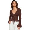 image:imageGORGLITTER Womens Bell Sleeve Tie Front Mesh Tops Sheer Cardigan Ruffle Going Out Concert Western Vintage Blouse ShirtChocolate Brown