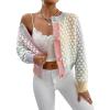 image:imageGORGLITTER Womens Button Up Colorful Cropped Cardigan Fall Clothes Cute Trendy 2025 Knit Tweed Sweater JacketPink and Blue