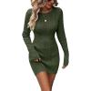 image:imageGORGLITTER Womens Cable Knit Sweater Dress Long Sleeve Knit Fall Winter Dresses Crewneck Mini Pencil DressesArmy Green