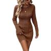 image:imageGORGLITTER Womens Cable Knit Sweater Dress Long Sleeve Knit Fall Winter Dresses Crewneck Mini Pencil DressesChocolate Brown