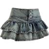 image:imageGORGLITTER Womens Denim Jean Mini Skirt Y2K High Waisted Ruffle Tiered Layered Pleated Skirts Western Cowgirl OutfitsDark Wash
