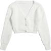 image:imageGORGLITTER Womens Fuzzy Crop Sweater Cardigan 2025 Winter Holiday Outfits Chunky Pearl Button Down Long Sleeve CardiganWhite