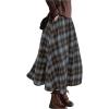 image:imageGORGLITTER Womens Gingham Skirt Casual Dressy Flowy Plaid High Waist Flared Vintage Western A Line Midi Maxi SkirtsBlue and Brown