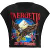 image:imageGORGLITTER Womens Graphic Print Cap Sleeve Crop Top Casual Round Neck Short Sleeve TShirtBlack