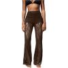 image:imageGORGLITTER Womens Lace Going Out Pants Flare Mesh High Waisted Sexy Sheer Bell Bottom Trousers Leggings Rave OutfitsCoffee Brown