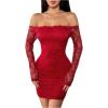 image:imageGORGLITTER Womens Lace Long Sleeves Mini Dress Y2K Fall Sexy Off The Shoulder Bodycon Night Out Birthday Party DressesBurgundy