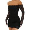 image:imageGORGLITTER Womens Lace Long Sleeves Mini Dress Y2K Fall Sexy Off The Shoulder Bodycon Night Out Birthday Party DressesSolid Black