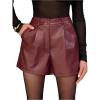 image:imageGORGLITTER Womens Leather Shorts Pleated High Waisted Wide Leg Dressy Business Casual Shorts with PocketsBurgundy