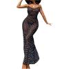 image:imageGORGLITTER Womens Polka Dots Mesh Dress Cover Up Sexy Maxi Dress Spaghetti Strap Cowl Neck Bathing Suit CoverupBlack and White