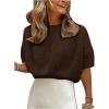 image:imageGORGLITTER Womens Puff Sleeve Crewneck Knit Shirt Top Short Sleeve Solid Loose SweaterCoffee Brown