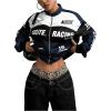 image:imageGORGLITTER Womens Race Car F1 Jacket Y2k Racing Motorcycle Oversized Graphic Varsity Zip Up Lightweight Jackets StreetwearBlue