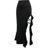 image:imageGORGLITTER Womens Ruffle Asymmetrical Maxi Skirts Y2K Slit High Waist Criss Cross Sexy Bodycon Long Skirt Going OutfitsBlack