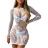 image:imageGORGLITTER Womens Sheer Beach Swimsuit Dress Cover Up Long Sleeve Summer Bathing Suit Cover Ups Swim Coverups 2025White