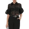 image:imageGORGLITTER Womens Sheer Puff Sleeve Tops Blouse Dressy Casual Y2K Mesh Cropped Button Down Shirt Concert Going Out TopBlack