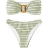 image:imageGORGLITTER Womens Strapless Bandeau Swimsuit High Waisted Thong Textured Bikini Set Bathing SuitGreen
