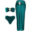 image:imageGORGLITTER Womens Strapless Bandeau Swimsuits High Waisted Bikini Sets with Beach Sarong Coverup Skirts Bathing SuitsTeal Blue