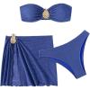 image:imageGORGLITTER Womens Strapless Bandeau Swimsuits High Waisted Cheeky Metal Bikini Sets with Bathing Suit Cover Up SkirtsRoyal Blue