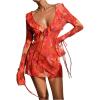 image:imageGORGLITTER Womens Tie Dye Ruffle Bikini Cover Up Open Back Beach Summer Vacation CoverupsRed