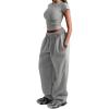 image:imageGORGLITTER Womens Wide Leg Joggers Sweatpants Baggy Y2k Elastic Waist Straight Leg Flared Loose Track Pants BottomsGrey