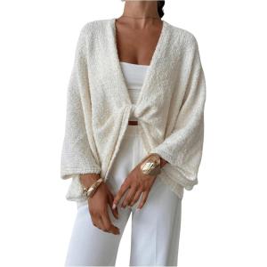 image:imageGORGLITTER Womens Bat Wing Wrap Tops Cropped Light Weight Oversized Sweater V Neck Pullover Knit Top Teacher OutfitsApricot