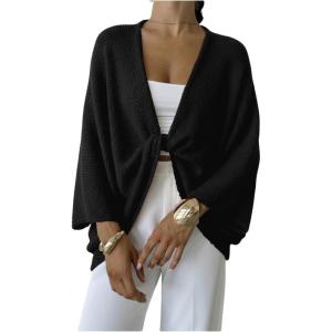 image:imageGORGLITTER Womens Bat Wing Wrap Tops Cropped Light Weight Oversized Sweater V Neck Pullover Knit Top Teacher OutfitsBlack