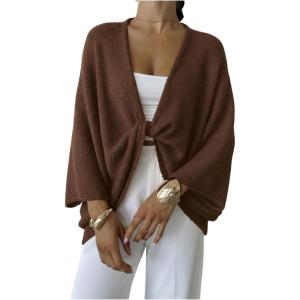 image:imageGORGLITTER Womens Bat Wing Wrap Tops Cropped Light Weight Oversized Sweater V Neck Pullover Knit Top Teacher OutfitsBrown