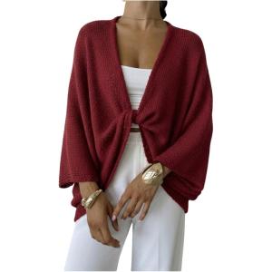 image:imageGORGLITTER Womens Bat Wing Wrap Tops Cropped Light Weight Oversized Sweater V Neck Pullover Knit Top Teacher OutfitsRed
