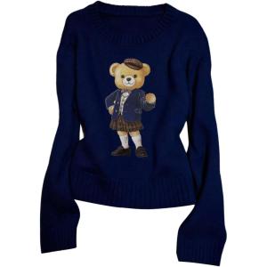 image:imageGORGLITTER Womens Bear Sweater Cute Long Sleeve Crew Neck Knitted Pullover TopsBlue