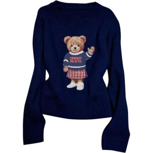 image:imageGORGLITTER Womens Bear Sweater Cute Long Sleeve Crew Neck Knitted Pullover TopsBlue Bear